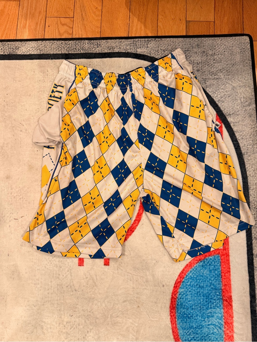 Argyle Pattern, Men’s XL  Lacrosse Shorts Yellow, Blue, White